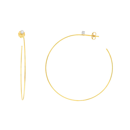 Elegant 14K Gold with Diamond Large Thin Hoop Earrings - Lightweight & Versatile