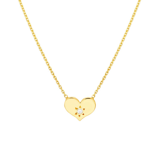 14K Solid Gold Wish Heart Diamond Necklace
