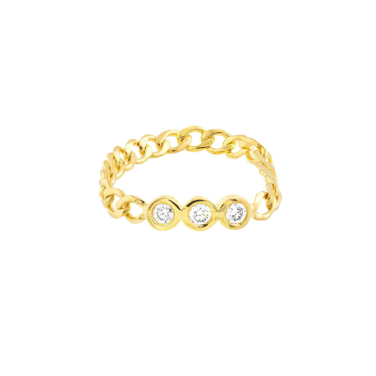 14K Gold - 1/10ct Diamond Trio Curb Chain Ring