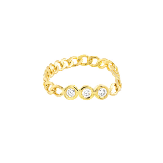 14K Gold - 1/10ct Diamond Trio Curb Chain Ring