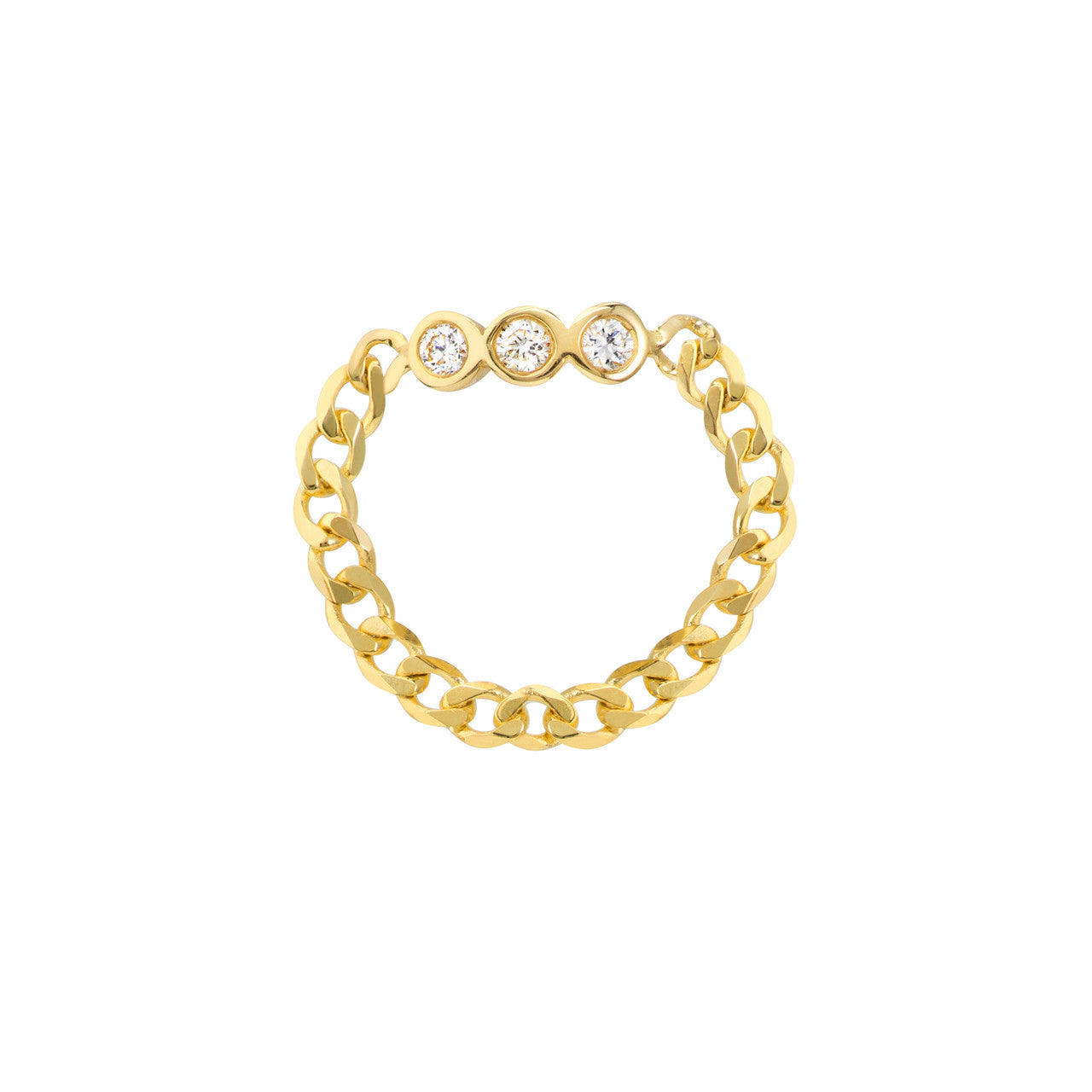 14K Gold - 1/10ct Diamond Trio Curb Chain Ring