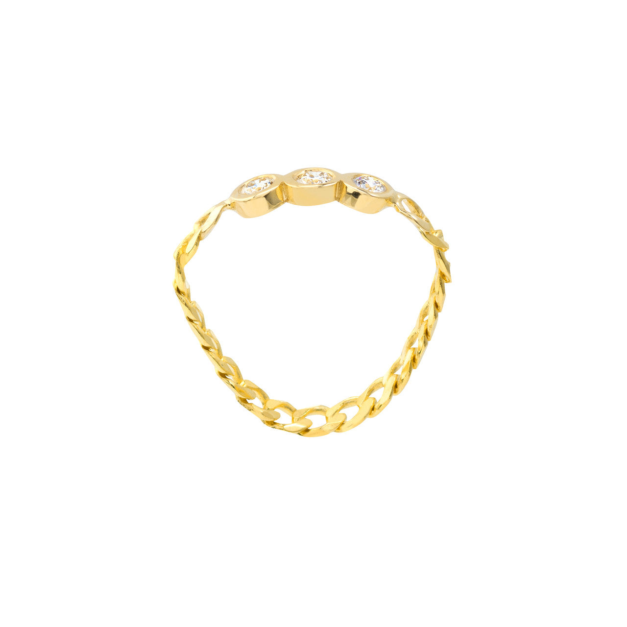 14K Gold - 1/10ct Diamond Trio Curb Chain Ring