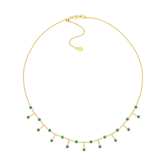 14K Gold - Turquoise Enamel Station and Dangle Choker