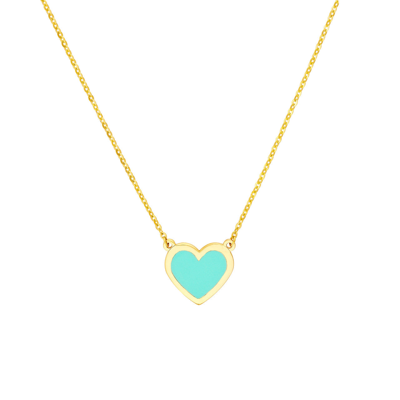14K Gold - Light Turquoise Enamel Bezel Heart Necklace