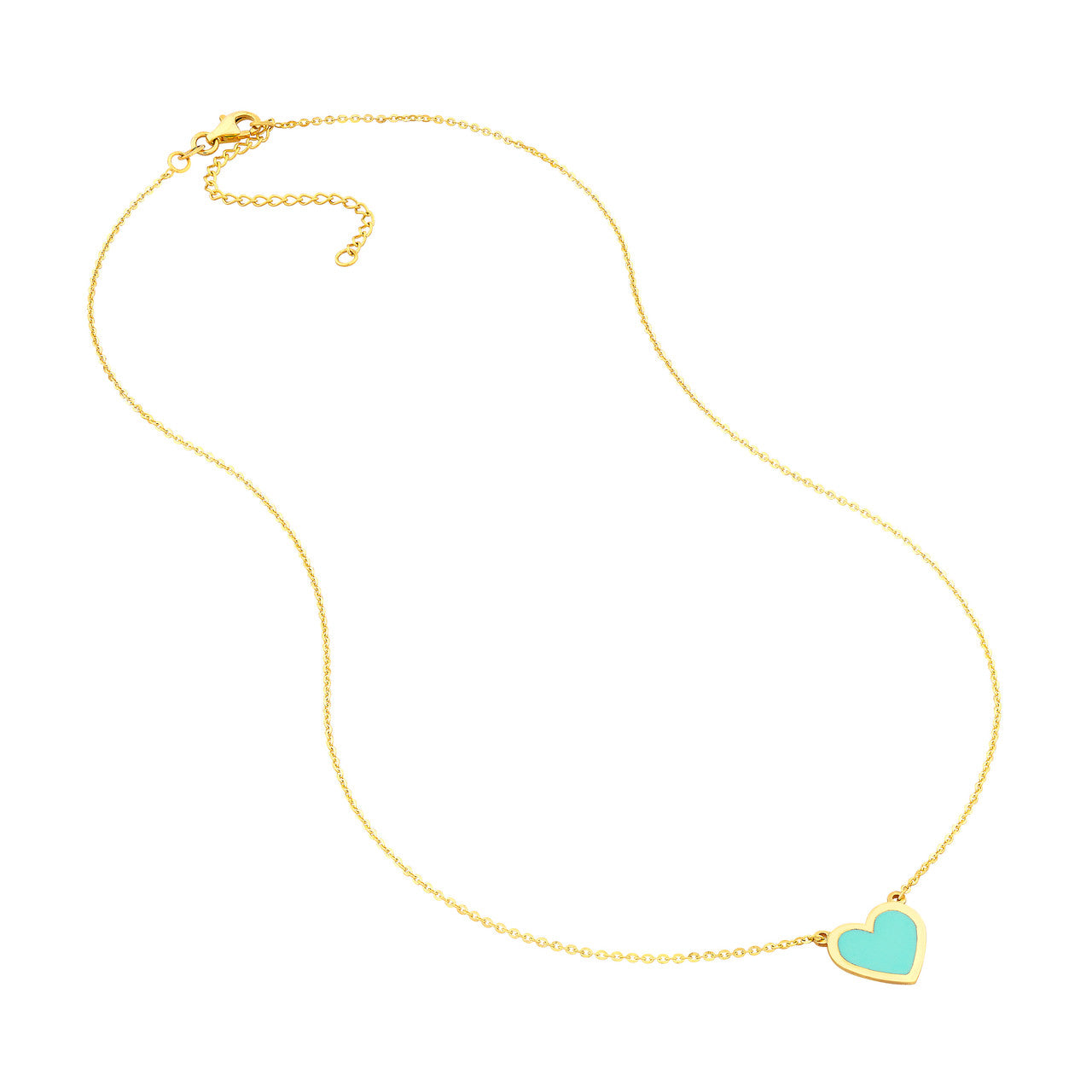 14K Gold - Light Turquoise Enamel Bezel Heart Necklace