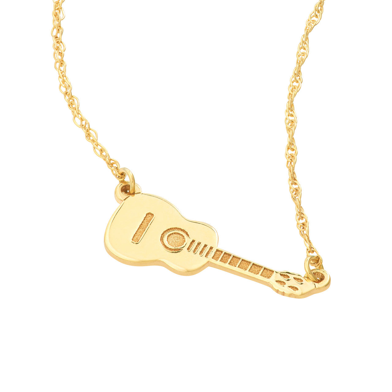 14K Solid Gold- Songbird of Sound Guitar Necklace