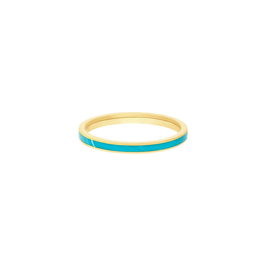 14K Gold - Sleek Glamour Turquoise Enamel Band Ring