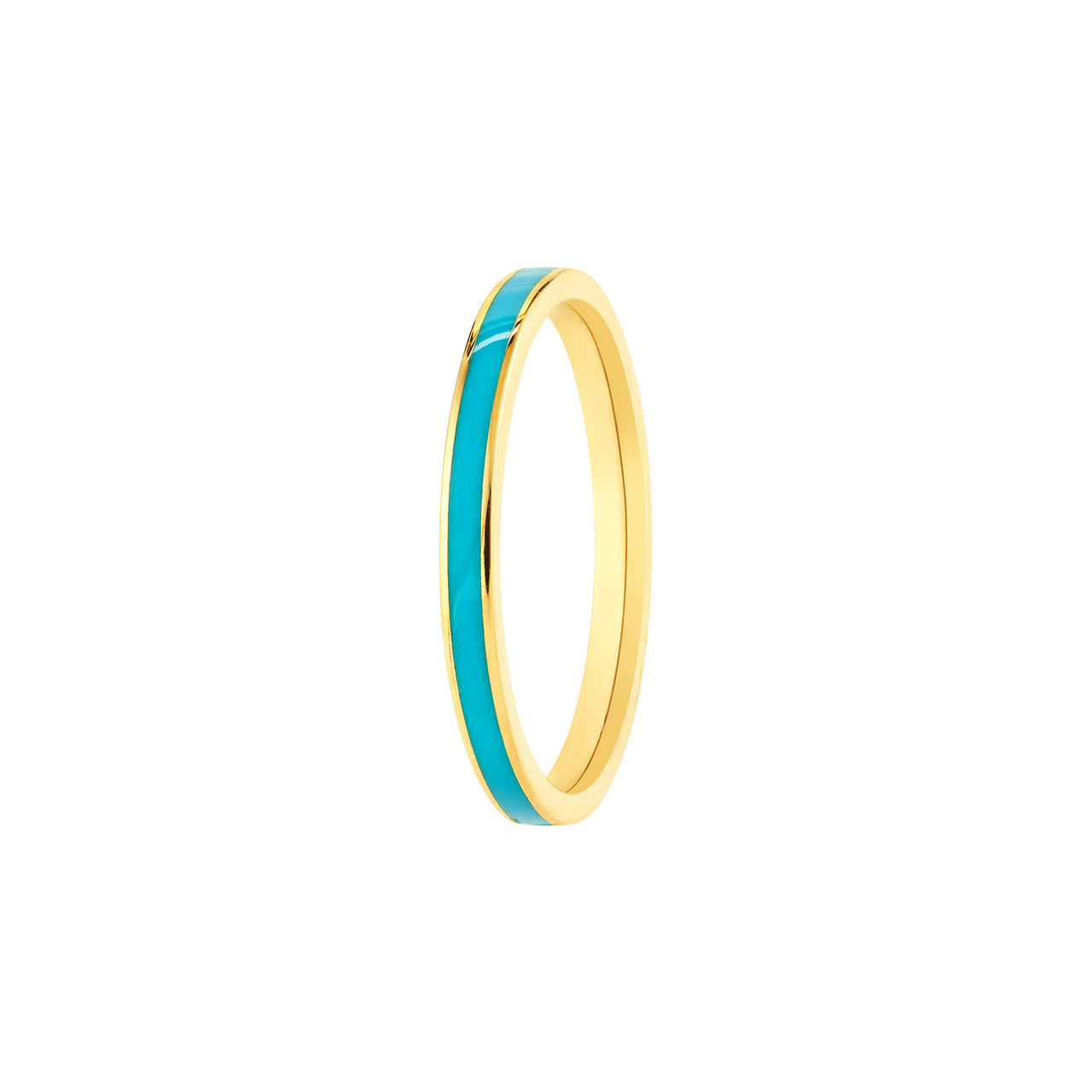 14K Gold - Sleek Glamour Turquoise Enamel Band Ring