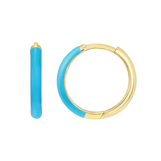 14K Gold - Azure Whispers Neon Blue Hoops